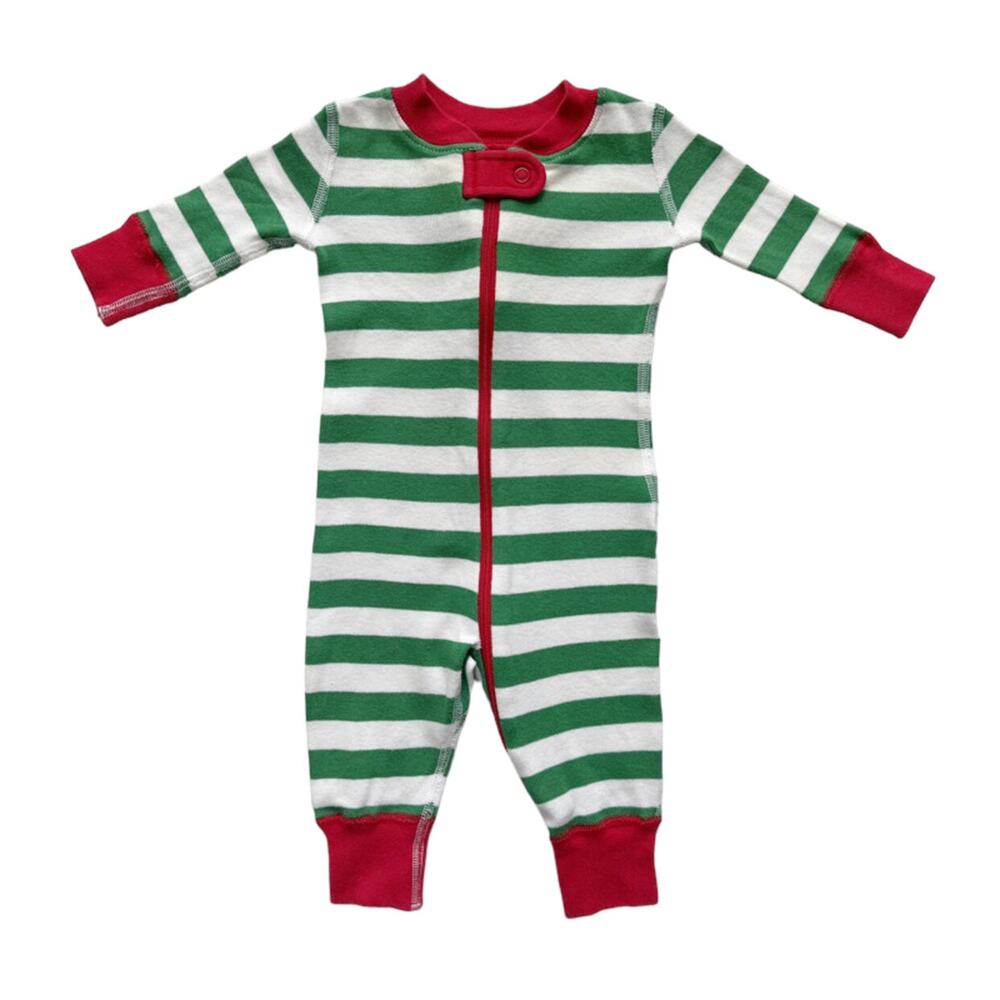 Hanna Andersson Green Holiday Stripe Sleeper Pajamas Size 0-3m